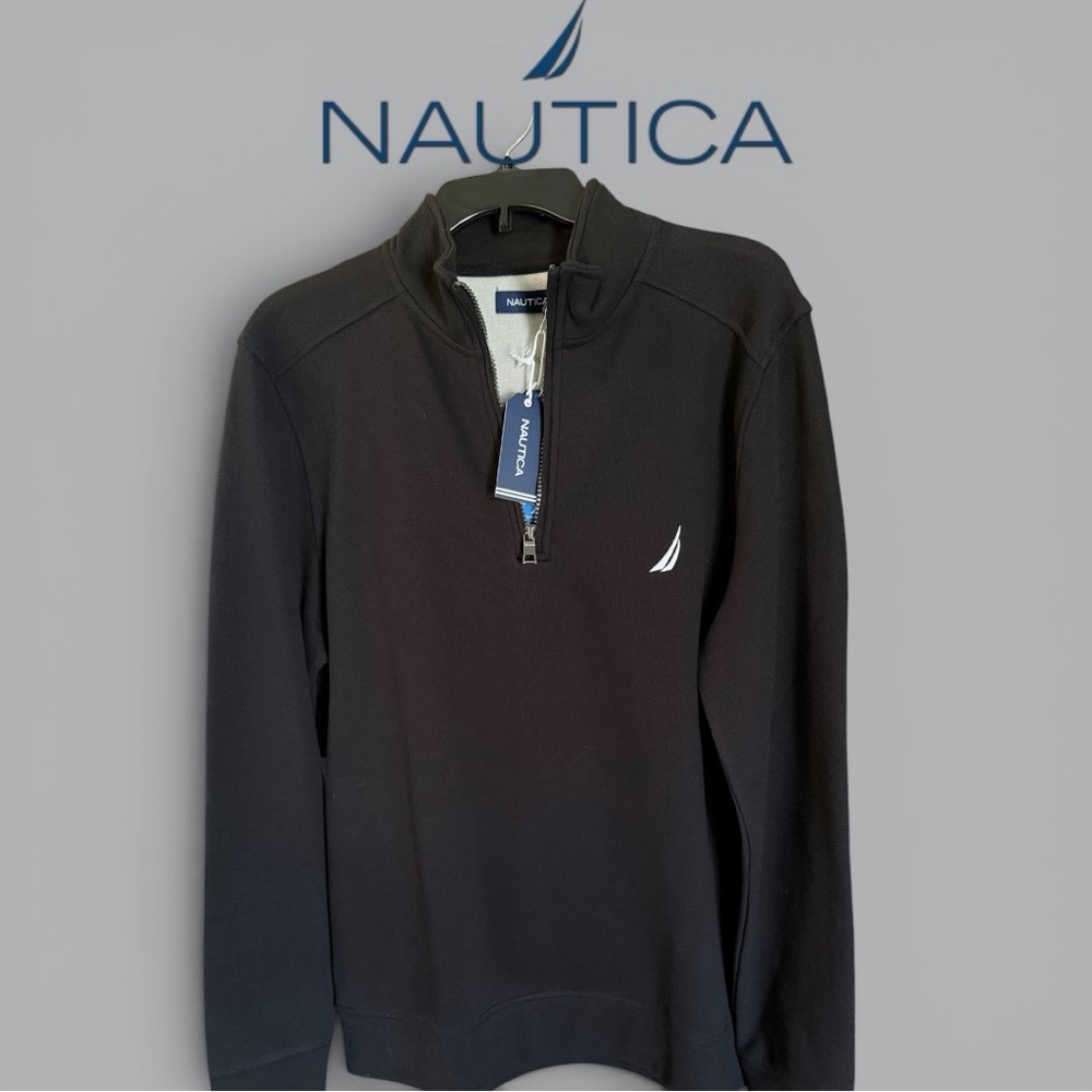Nautica Men's Black Half-Zip Pullover with Sail Logo, NEE